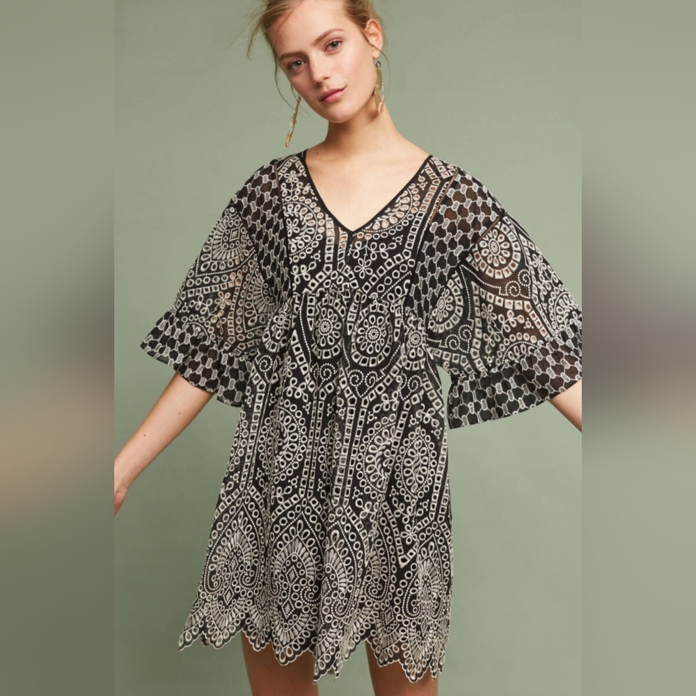 Anthropologie Black and White Patterned Tunic